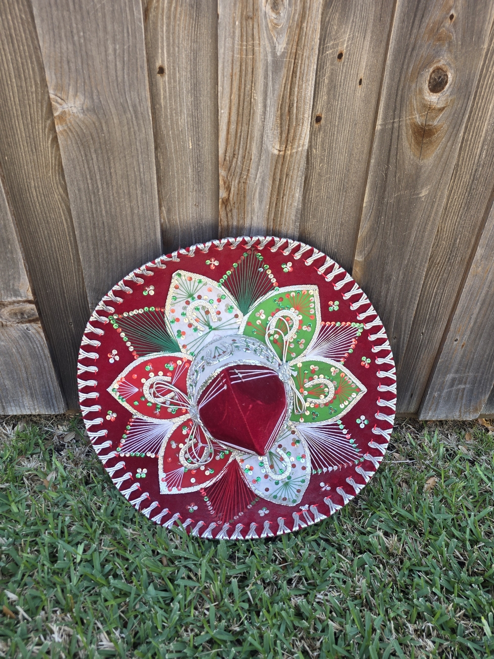 Belri Made By Hand Embroidered Red and Green Decorative Sombrero Hat